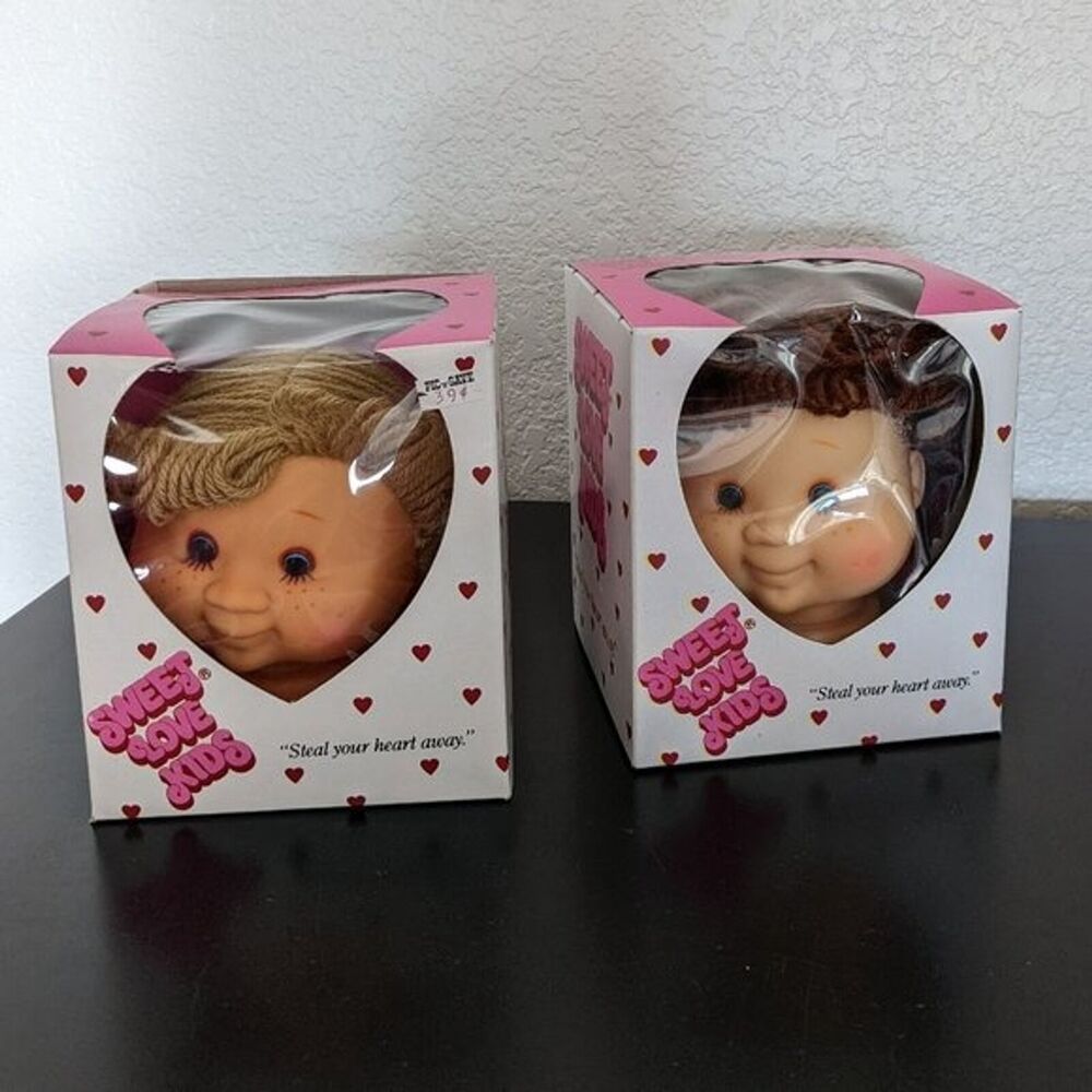 2 Vintage "Sweet Love Kids" Doll Heads - Blonde Pigtails and Brown Curls
